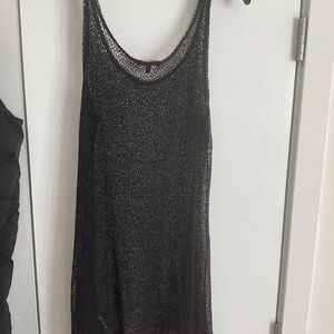 Eileen Fisher Fishnet meshTunic Tank Beach Cover Up Dress Black L